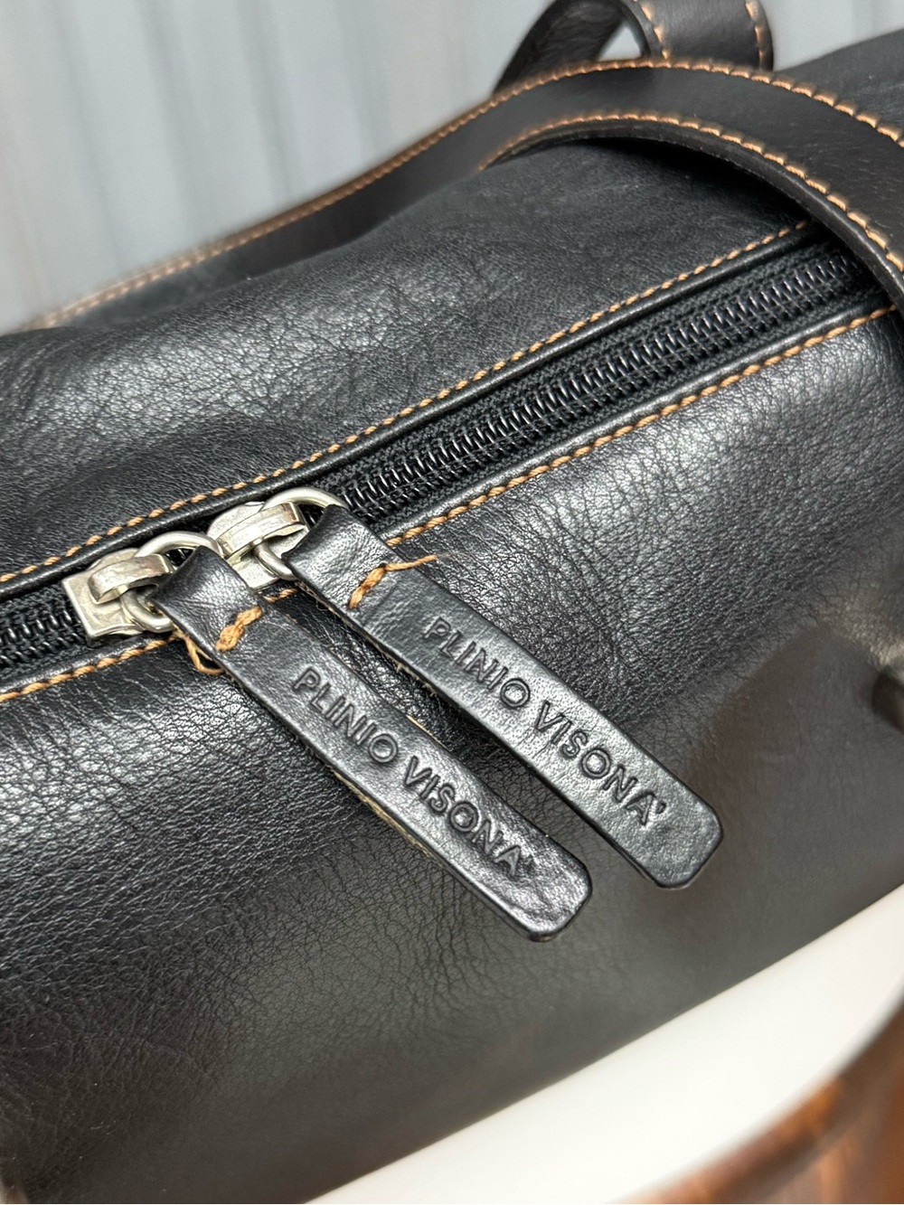 Plinio Visona Black Leather Baguette Shoulder Bag Made in Italy Minimalist - Picture 10 of 17